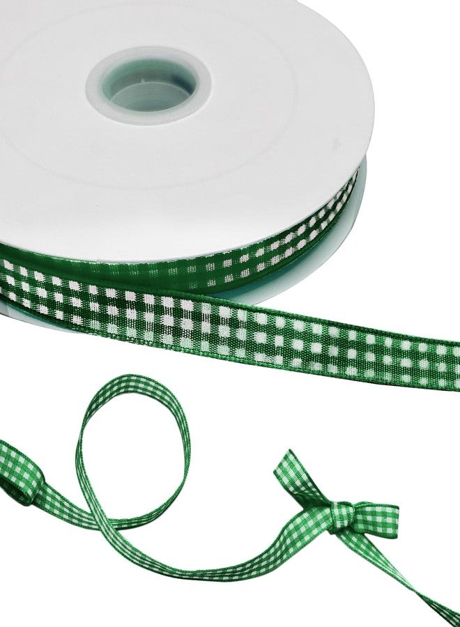 PHITUODA Green Gingham Ribbon, 3/8" x 50 Yards Green and White Checkered Buffalo Plaid Wired Craft Ribbon for Gift Wrapping Hair Bows DIY Crafts Home Party Decoration - Image 2